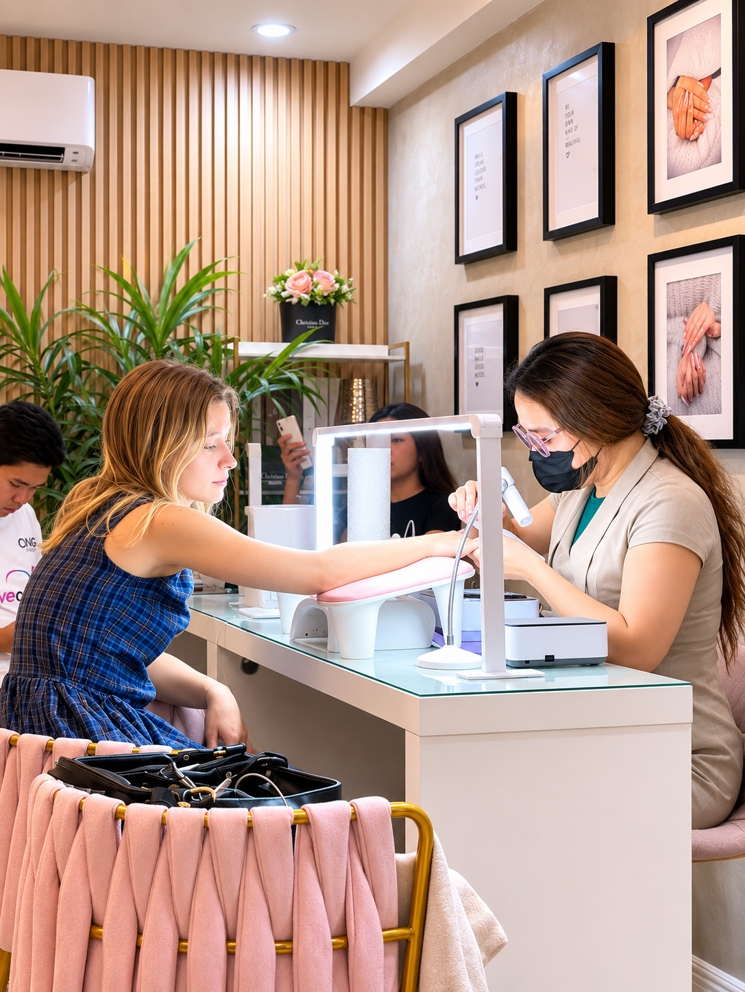 client receiving a manicure treatment at AyuriNails Beauty Lounge, Poblacion Makati